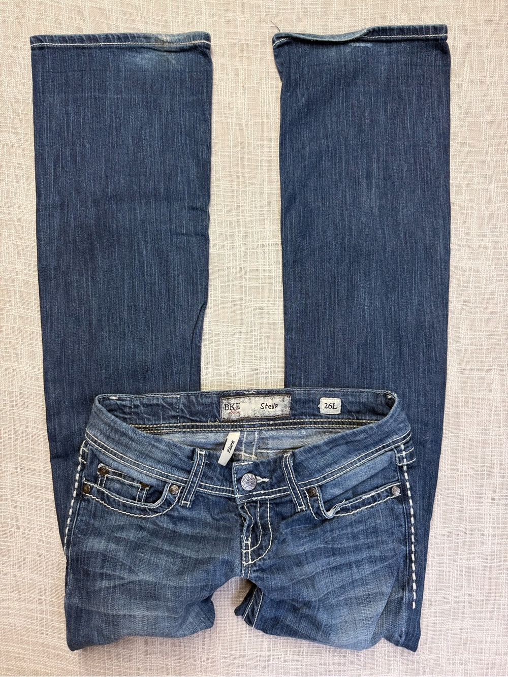 BKE Stella Low Rise Flare Jeans 26L Y2K Buckle Denim 26x33.5